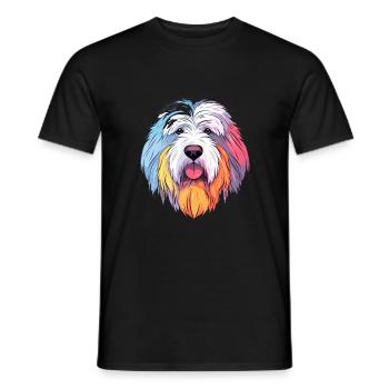 Vieux chien de berger anglais chien race aquarelle dessin animé - T-shirt homme - noir - Devant - AI Model Male 178 light (178cm)