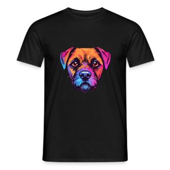 Border Terrier Dog Breed Watercolor Cartoon Kawaii - Men's T-Shirt - black - Front - AI Model Male 178 light (178cm)