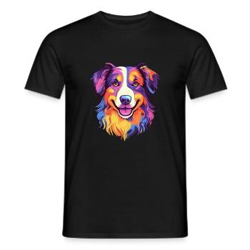 Australian Shepherd Dog Breed Watercolor Cartoon K - Men's T-Shirt - black - Front - AI Model Male 178 light (178cm)