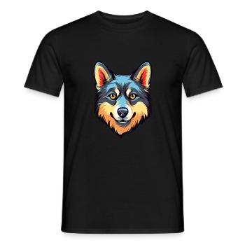 Alaska Klee Kai chien race aquarelle dessin animé Kawa - T-shirt homme - noir - Devant - AI Model Male 178 light (178cm)