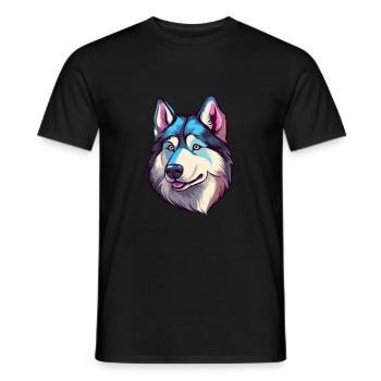 Husky Chien Race Aquarelle Dessin animé Kawaii Coloré - T-shirt homme - noir - Devant - AI Model Male 178 light (178cm)