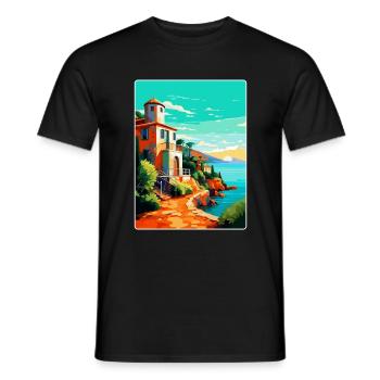 Costa Brava Spanien Vintage Reiseplakat Souvenir - Männer T-Shirt - Schwarz - Vorne - AI Model Male 178 light (178cm)