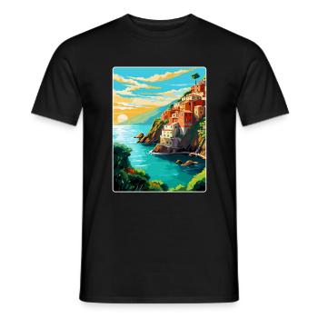 Cinque Terre Italie Affiche de voyage vintage souvenir - T-shirt homme - noir - Devant - AI Model Male 178 light (178cm)