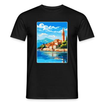 Budva Montenegro Vintage Poster Souvenir de Voyage - T-shirt homme - noir - Devant - AI Model Male 178 light (178cm)