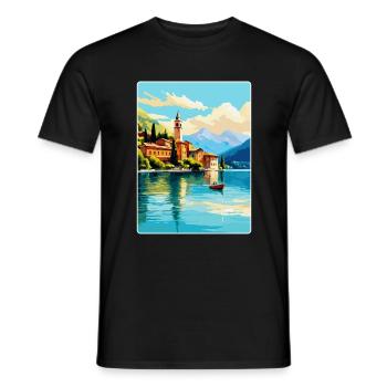 Lake Como Italy Vintage Travel Poster Souvenir WPA - Men's T-Shirt - black - Front - AI Model Male 178 light (178cm)