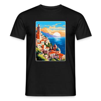 Amalfi Italie Affiche de voyage vintage WPA Souvenir - T-shirt homme - noir - Devant - AI Model Male 178 light (178cm)