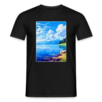 Lac du Bourget France Affiche de voyage vintage souvenir - T-shirt homme - noir - Devant - AI Model Male 178 light (178cm)