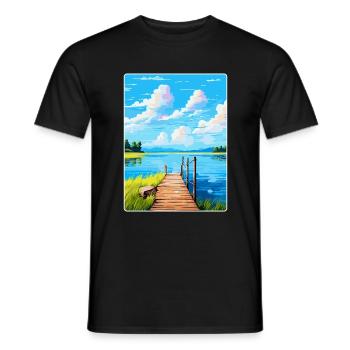Lac de Lacanau France Poster de voyage vintage souvenir - T-shirt homme - noir - Devant - AI Model Male 178 light (178cm)