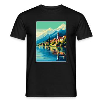 Lake Como Italy Vintage Travel Poster Souvenir WPA - Men's T-Shirt - black - Front - AI Model Male 178 light (178cm)