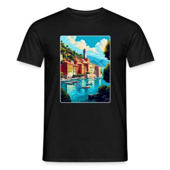 Portofino Italie Affiche de voyage vintage Souvenir WPA - T-shirt homme - noir - Devant - AI Model Male 178 light (178cm)
