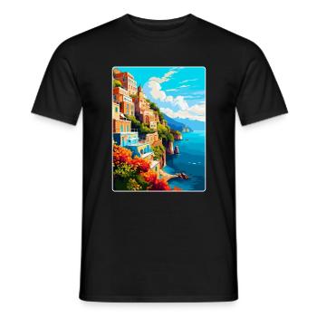 Amalfi Italie Affiche de voyage vintage WPA Souvenir - T-shirt homme - noir - Devant - AI Model Male 178 light (178cm)