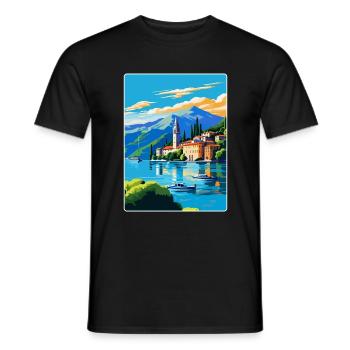 Lake Como Italy Vintage Travel Poster Souvenir WPA - Men's T-Shirt - black - Front - AI Model Male 178 light (178cm)