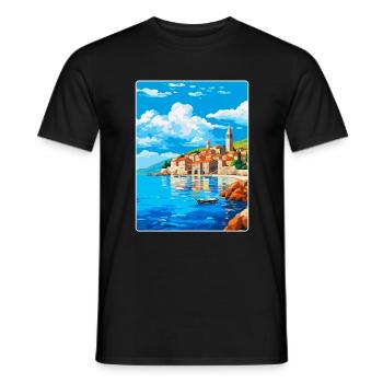 Budva Montenegro Vintage Poster Souvenir de Voyage - T-shirt homme - noir - Devant - AI Model Male 178 light (178cm)