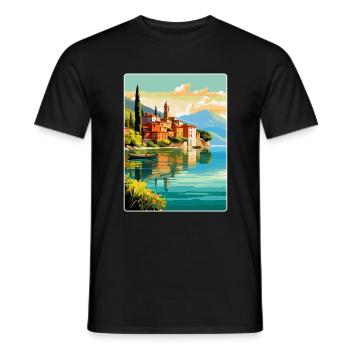Lake Como Italy Vintage Travel Poster Souvenir WPA - Men's T-Shirt - black - Front - AI Model Male 178 light (178cm)