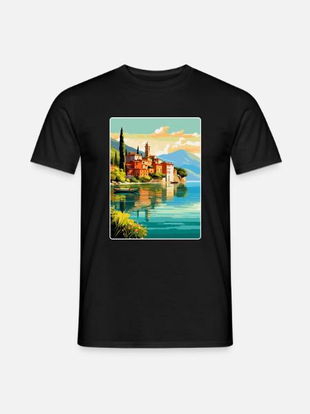 Lac de Côme Italie Affiche de voyage vintage Souvenir WPA - T-shirt homme - noir