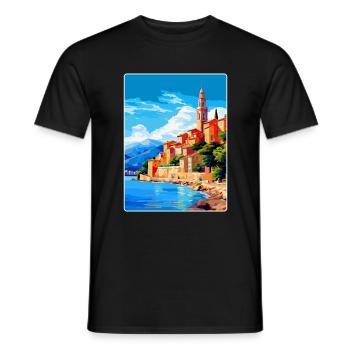 Menton France Affiche de voyage vintage WPA Souvenir - T-shirt homme - noir - Devant - AI Model Male 178 light (178cm)
