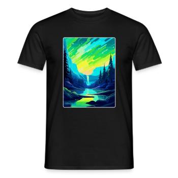 Aurora Borealis Island Vintage Reiseplakat WPA - Männer T-Shirt - Schwarz - Vorne - AI Model Male 178 light (178cm)