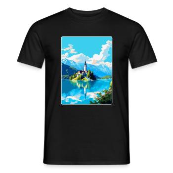 Lac de Bled, Slovénie, Affiche de voyage vintage, Souvenir - T-shirt homme - noir - Devant - AI Model Male 178 light (178cm)