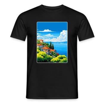 Lac de Bolsena Italie Affiche de voyage vintage souvenir - T-shirt homme - noir - Devant - AI Model Male 178 light (178cm)