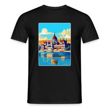 Budapest Ungarn Vintage Reiseplakat Souvenir - Männer T-Shirt - Schwarz - Vorne - AI Model Male 178 light (178cm)