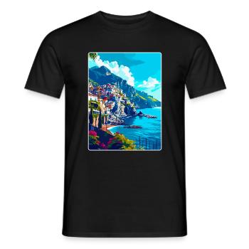 Amalfi Italie Affiche de voyage vintage WPA Souvenir - T-shirt homme - noir - Devant - AI Model Male 178 light (178cm)