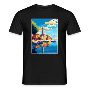 Umag Kroatien Vintage Reiseplakat WPA Souvenir - Männer T-Shirt - Schwarz - Vorne - AI Model Male 178 light (178cm)