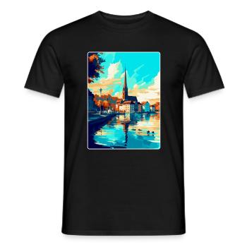 Souvenir de l’affiche de voyage vintage de Constance Allemagne - T-shirt homme - noir - Devant - AI Model Male 178 light (178cm)