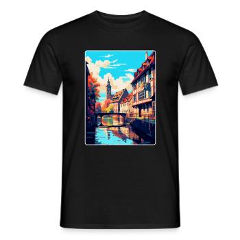 Straßburg Frankreich Vintage Reiseplakat Souvenir - Männer T-Shirt - Schwarz - Vorne - AI Model Male 178 light (178cm)