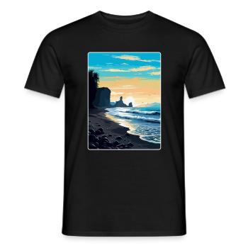 Schwarzer Sandstrand Island Vintage Reiseposter WPA - Männer T-Shirt - Schwarz - Vorne - AI Model Male 178 light (178cm)