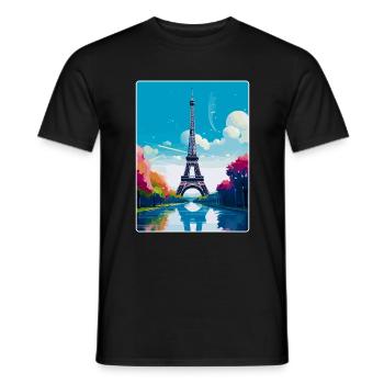 Tour Eiffel Paris France Affiche de voyage vintage - T-shirt homme - noir - Devant - AI Model Male 178 light (178cm)