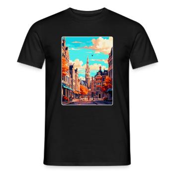 Brussels Belgium Vintage Travel Poster Souvenir - Men's T-Shirt - black - Front - AI Model Male 178 light (178cm)