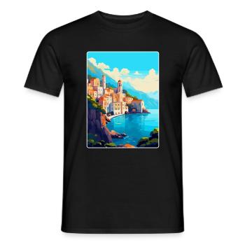 Amalfi Italie Affiche de voyage vintage WPA Souvenir - T-shirt homme - noir - Devant - AI Model Male 178 light (178cm)