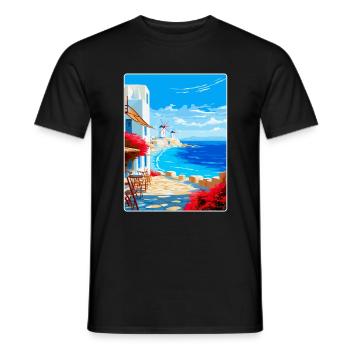 Mykonos Griechenland Vintage Reiseplakat Souvenir WPA - Männer T-Shirt - Schwarz - Vorne - AI Model Male 178 light (178cm)