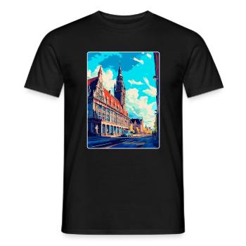 Leipzig Deutschland Vintage Reiseplakat Souvenir WPA - Männer T-Shirt - Schwarz - Vorne - AI Model Male 178 light (178cm)