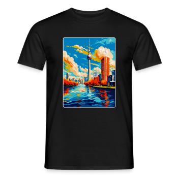 Dusseldorf Germany Vintage Travel Poster Souvenir - Men's T-Shirt - black - Front - AI Model Male 178 light (178cm)