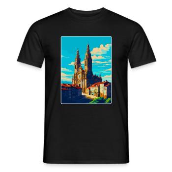 Santiago De Compostela Spain Vintage Travel Poster - Men's T-Shirt - black - Front - AI Model Male 178 light (178cm)