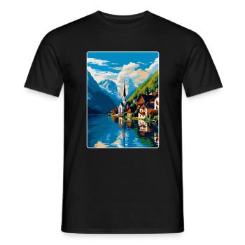 Hallstatt Österreich Vintage Reiseplakat Souvenir - Männer T-Shirt - Schwarz - Vorne - AI Model Male 178 light (178cm)