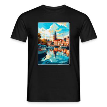 Flensburg Germany Vintage Travel Poster Souvenir - Men's T-Shirt - black - Front - AI Model Male 178 light (178cm)