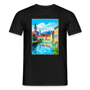 Ljubljana Slovenia Vintage Travel Poster Souvenir - Men's T-Shirt - black - Front - AI Model Male 178 light (178cm)
