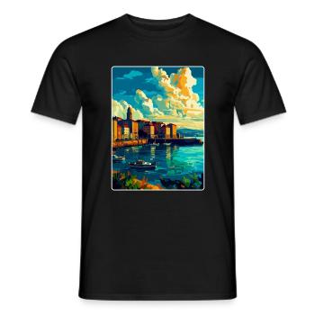 Une Corogne Espagne Affiche de voyage vintage Souvenir WPA - T-shirt homme - noir - Devant - AI Model Male 178 light (178cm)