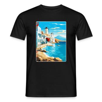 Mykonos Griechenland Vintage Reiseplakat Souvenir WPA - Männer T-Shirt - Schwarz - Vorne - AI Model Male 178 light (178cm)