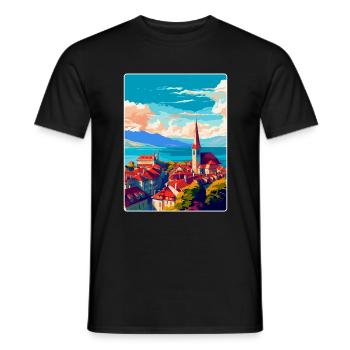 Lausanne Suisse Affiche de voyage vintage WPA Art - T-shirt homme - noir - Devant - AI Model Male 178 light (178cm)