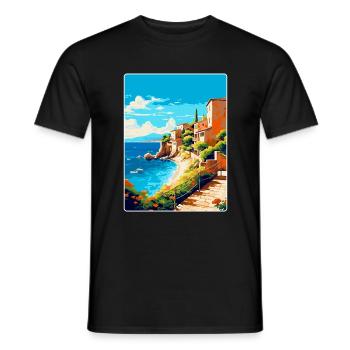 Costa Brava Spanien Vintage Reiseplakat Souvenir - Männer T-Shirt - Schwarz - Vorne - AI Model Male 178 light (178cm)