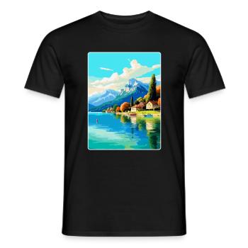 Lake Annecy France Vintage Travel Poster Souvenir - Men's T-Shirt - black - Front - AI Model Male 178 light (178cm)