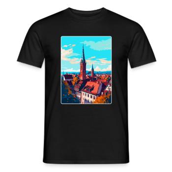Freiburg Germany Vintage Travel Poster Souvenir - Men's T-Shirt - black - Front - AI Model Male 178 light (178cm)