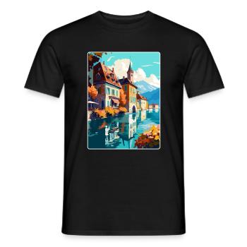Annecy France Vintage Travel Poster WPA Souvenir - Men's T-Shirt - black - Front - AI Model Male 178 light (178cm)