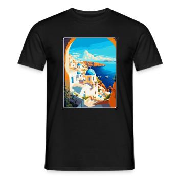 Santorin Grèce Affiche de voyage vintage souvenir - T-shirt homme - noir - Devant - AI Model Male 178 light (178cm)