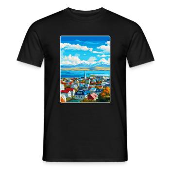 Reykjavik Iceland Vintage Travel Poster Souvenir - Men's T-Shirt - black - Front - AI Model Male 178 light (178cm)