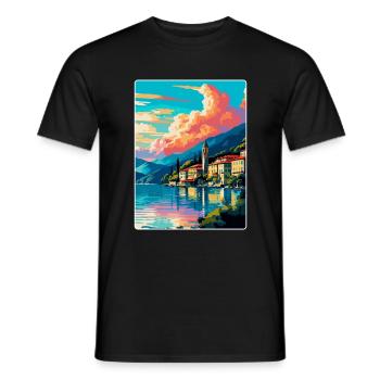 Lake Como Italy Vintage Travel Poster Souvenir WPA - Men's T-Shirt - black - Front - AI Model Male 178 light (178cm)