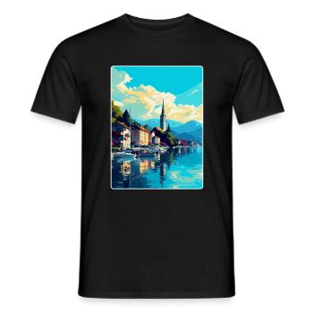 Bregenz Autriche Affiche de voyage vintage souvenir WPA - T-shirt homme - noir - Devant - AI Model Male 178 light (178cm)